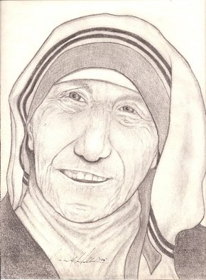 Reinhardt Hollstein: 'Mother Teresa', 2009 Pencil Drawing, Undecided. 