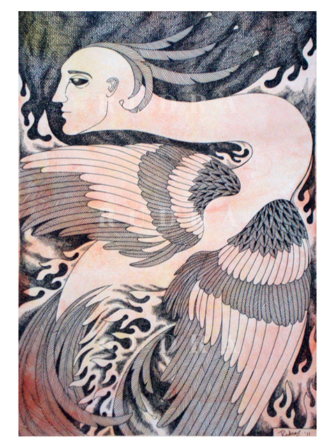 Rudra Kishore Mandal  'The Phoenix', created in 2011, Original Drawing Pen.