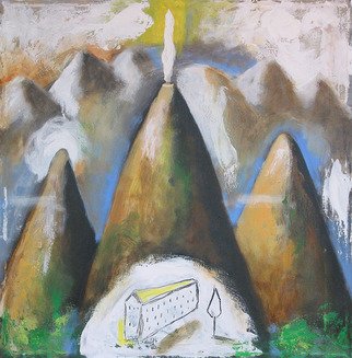 Alberto Ruggieri: 'landscape 2', 2006 Acrylic Painting, Figurative.  mountain, house, volcano, material, square, decoratve ...
