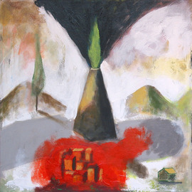 Alberto Ruggieri: 'landscape 5', 2007 Acrylic Painting, Figurative. Artist Description:   square, psiche, material,  volcano, moountain, village, house ...