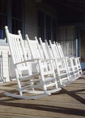 Ruth Zachary: 'Rockettes', 1998 Color Photograph, Americana.  Antique rockers all lined up on the porch of the Victorian- era Island Inn on Monhegan Island, Maine. Crisp white, nice shadows and soft blue- gray.  11 x 14 limited edition print in an 16 x 20 acid free mat. Signed, numbered and titled.  Smaller size available.  Enjoy!  ...