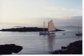 Ruth Zachary: 'Sailing By', 2012 Color Photograph, Seascape. Vintage schooner, sail up, passing through islands off the coast of Maine. ...