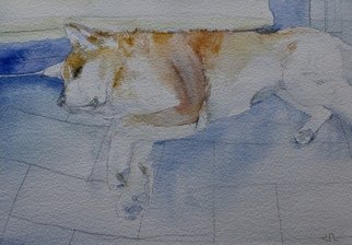 Ruzanna Hanesyan: 'portrait of a dog', 2019 Watercolor, Dogs. Artist Description: Through the medium, I was exploring the movement of dog in space and time. The painting duration was based on the held position of the dog. ...