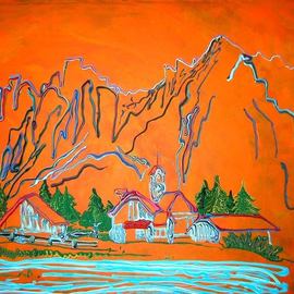 Ryan Ilinca: 'village in the mountains', 2015 Acrylic Painting, Abstract Landscape. Artist Description: Original artwork using a special technique. Acrylics and spatula in this original style called Octavianism. ...