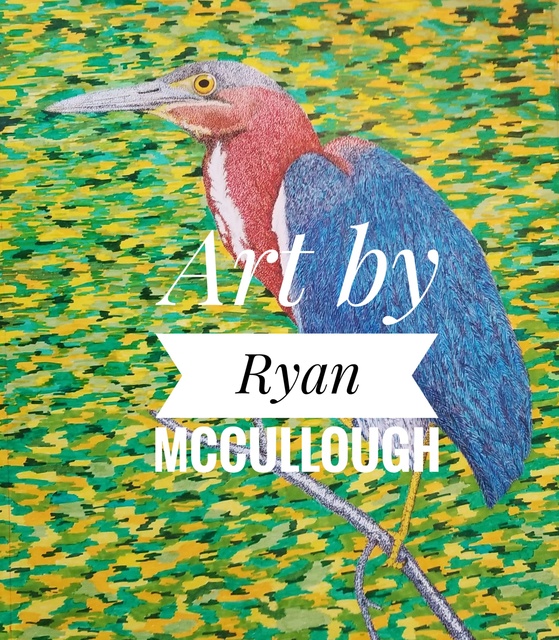 Mccullough Ryan  'Green Heron', created in 2020, Original Drawing Marker.