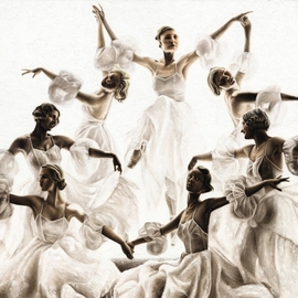 Richard Young: 'serene tranquility', 2018 Oil Painting, Dance. Artist Description: Fine art oil painting on a 91cm x 122cm stretched cotton canvas created entirely using a knife.  This is a very large, traditional feature painting that oozes passion, emotion, drama, grace and expression.  Each ballerina has her own individual personality in her expression and posture.  The high intensity ...