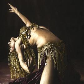 Richard Young: 'turkish delight', 2008 Oil Painting, Dance. Artist Description: Fine art original oil painting created using a knife. A carefully composed, contemporary but photo- realistic painting of beautiful Turkish bellydancer Ozlem Odilsu, full of passion, drama and emotion. Take her home today  ...