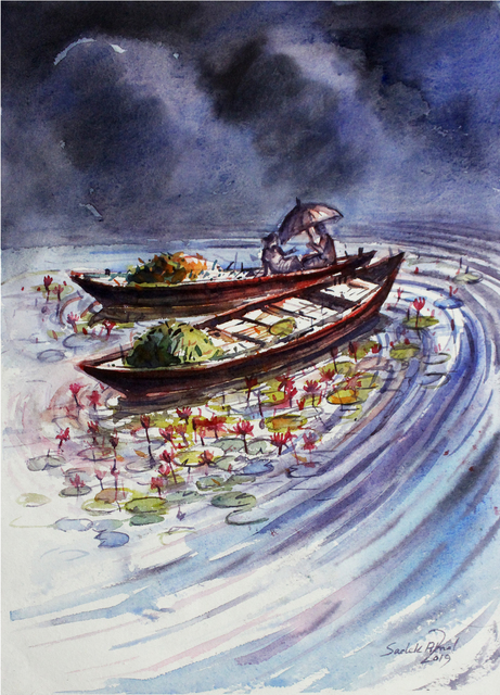 Sadek Ahmed  'Boat By Sadek Ahmed', created in 2019, Original Watercolor.