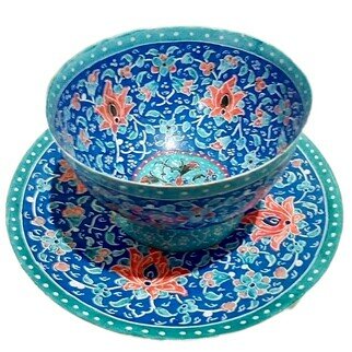 Omid Tanab Tab: 'azure enameled bowl and plate', 2017 Crafts, Home. This bowl and plate is made of copper metal, which is designed with mineral enamel colors. This work is washable and can be used both functionally and decoratively. The diameter of the bowl opening is 10 cm and the diameter of the plate is 15 cm. ...