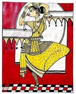 Deepti Tripathi: 'nartaki', 2018 Acrylic Painting, Mythology. Dance, Indian, traditional art ...