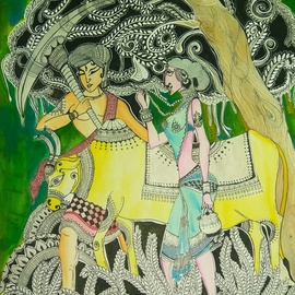 Deepti Tripathi: 'radha krishna', 2018 Acrylic Painting, Mythology. Artist Description: Radha, Krishna, love, soul, God, creator ...