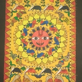 Deepti Tripathi: 'sun power', 2018 Acrylic Painting, Religious. Artist Description: Madhubani painting of mithila region of Nepal and are characterized by simple geometric eye catching patterns. ...
