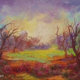 Louis Pretorius: 'Sunny spot amonst Trees', 2017 Oil Painting, Still Life. Artist Description:  nature, trees, clouds, green, yellow, blue, violet...