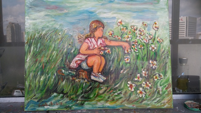 Salah Shahin  'My Baby Is Flower', created in 2018, Original Painting Oil.
