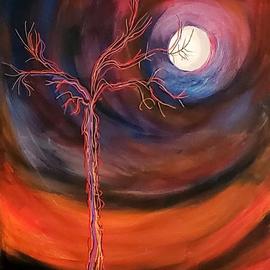 Donald Sallot: 'Wire Tree', 2019 Acrylic Painting, Impressionism. Artist Description: Stretched canvas matte finish, original artwork, impressionism, trees, full moon. ...