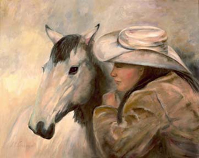 Sally Arroyo  'PONY GIRL WHISPERING SECRETS ', created in 2015, Original Painting Oil.