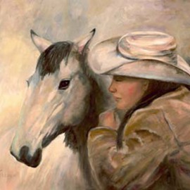 Sally Arroyo: 'PONY GIRL WHISPERING SECRETS ', 2015 Oil Painting, Western. Artist Description:  SHE WHISPERS ADVICE FOR UPCOMING REVIEW OR COMPETITION CALMING BEFORE PERFORMING OR JUST BONDING, TRUST AND ENCOURAGEMENT BETWEEN THE TWO Size 30