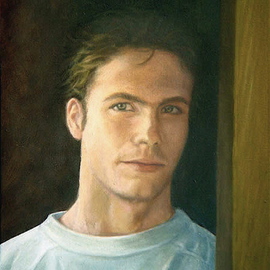 Yoli Salmona: 'Eddie', 2003 Oil Painting, Portrait. Artist Description:  A portait of my youngest stepson Eddie Sharp as a student. I wanted to express a sense of mystery emanating from him in those days. Today Eddie is a recognised talent on the Sydney scene as a writer, performer and curator....
