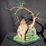 Cascade  on  Glass, Wire Tree Sculpture  By Sal Villano