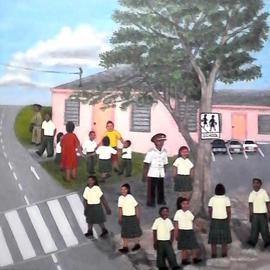 Samantha Lewis: 'A Day at School', 2016 Acrylic Painting, Children. Artist Description:  Based in the Bahamas. Children in the School Yard playing after school. Some engage in ring play while others talk and share jokes. ...