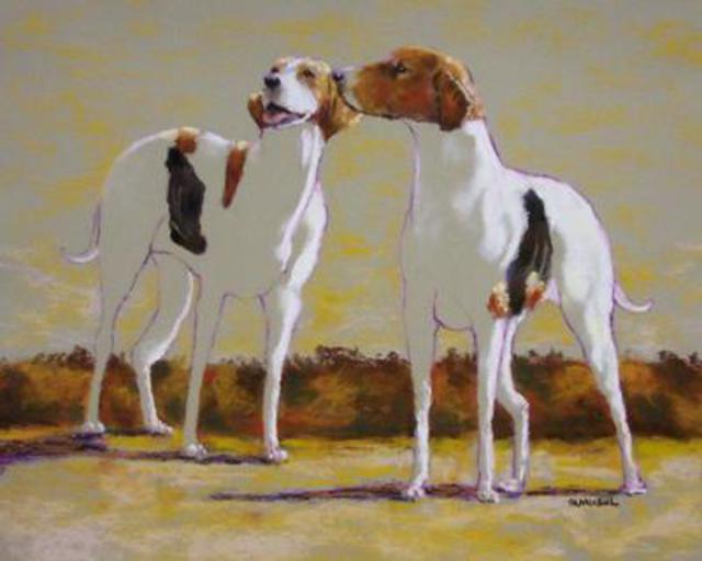 Artist Sallyann Mickel. 'Two Foxhounds' Artwork Image, Created in 2004, Original Painting Oil. #art #artist