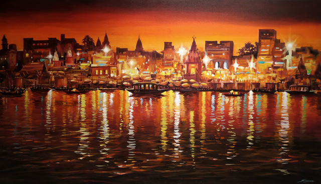 Samiran Sarkar  'Beauty Of Evening Varanasi', created in 2020, Original Painting Acrylic.