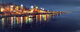 Samiran Sarkar: 'night vranasi', 2021 Acrylic Painting, Cityscape. Night Varanasi City is one of the night city ghats at Varanasi. Acrylic on canvas painting.  ...