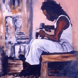 Sandee Armstrong-smith: 'The Carver', 2000 Acrylic Painting, Figurative. Artist Description: An artist - into his creation oblivious to the world. ...