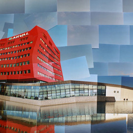 Sandra Maarhuis: 'Red building in Houten, the Netherlands', 2009 Color Photograph, Cityscape. Artist Description: Photo collage of a building in Houten, the Netherlands. ...