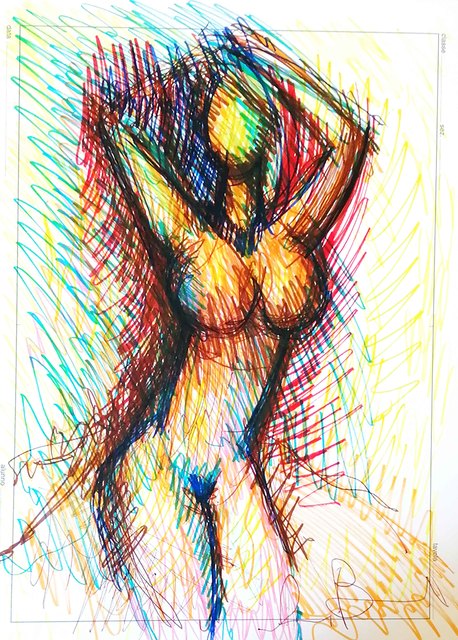 Sandro Bisonni  'Angelina', created in 2019, Original Drawing Crayon.