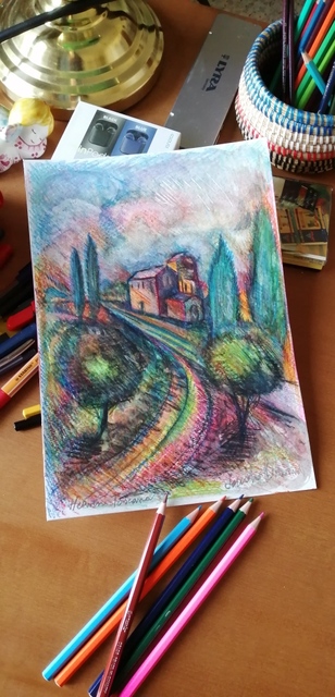 Sandro Bisonni  'Heaven Toscana', created in 2021, Original Drawing Crayon.