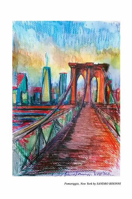 Sandro Bisonni  'Pomeriggio New York', created in 2021, Original Drawing Crayon.
