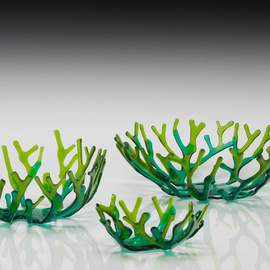 green coral bowl set By Sandy Feder