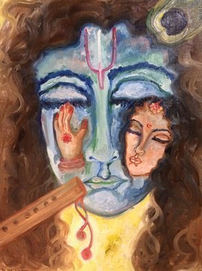 Sangeetha Bansal: 'Eternal devotion', 2014 Oil Painting, People.  Oil painting of Radha and Krishna lost in love. The art depicts eternal devotion. ...