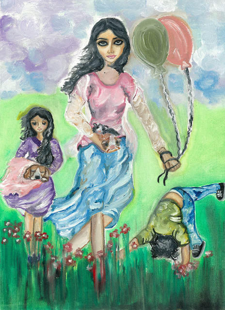 Artist Sangeetha Bansal. 'Family Outing' Artwork Image, Created in 2013, Original Mixed Media. #art #artist