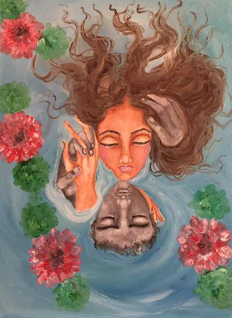 Artist Sangeetha Bansal. 'Floating In Love' Artwork Image, Created in 2016, Original Mixed Media. #art #artist