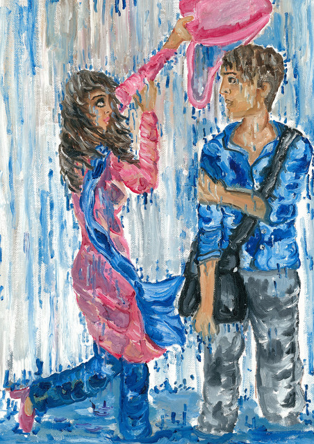 Sangeetha Bansal  'Love In Rain', created in 2015, Original Mixed Media.