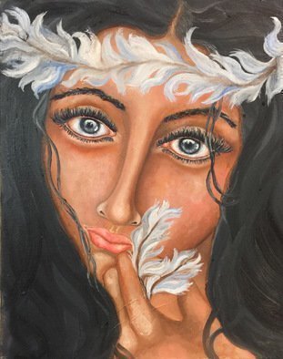 Sangeetha Bansal: 'Widows to my soul', 2016 Oil Painting, People.  Original oil painting of a woman with expressive eyes. Her eyes give us a glimpse of whats going on with her. She appears at peace with herself and radiates bliss. Her eyes are calm and reflect a pure soul. . . ...