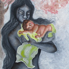 Sangeetha Bansal: 'embrace', 2018 Oil Painting, Family. Artist Description: Original oil painting of a mother embracing her child. There is love and tenderness in her gesture. The baby is sleeping peacefully in her mothers arms. This art is a tribute to mothers all over the world. It is my way of thanking them for their selfless, tireless ...