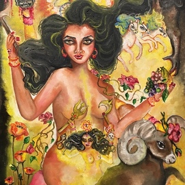 Sangeetha Bansal: 'solar plexus chakra goddess', 2020 Oil Painting, Spiritual. Artist Description: The Manipura chakra, or the third chakra is located above the navel, or slightly below the solar plexus.  Manipura is associated with the color yellow, element fire or the Hindu deity aEUR~AgniaEURtm and the associated planet is sun or the Hindu deity aEUR~SuryaaEURtm.  Basic function is digestion.  Manipura ...