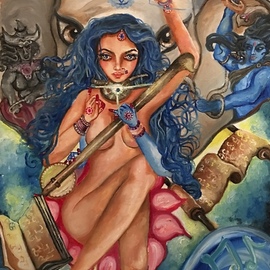 Sangeetha Bansal: 'throat chakra goddess', 2019 Oil Painting, Spiritual. Artist Description: The aEUR~Throat chakraaEURtm , is also known as the aEUR~VishuddhaaEURtm chakra.  It is the fifth chakra, located at the center of the neck at the level of the throat, it is the passage of the energy between the lower parts of the body and the head.  The function of ...