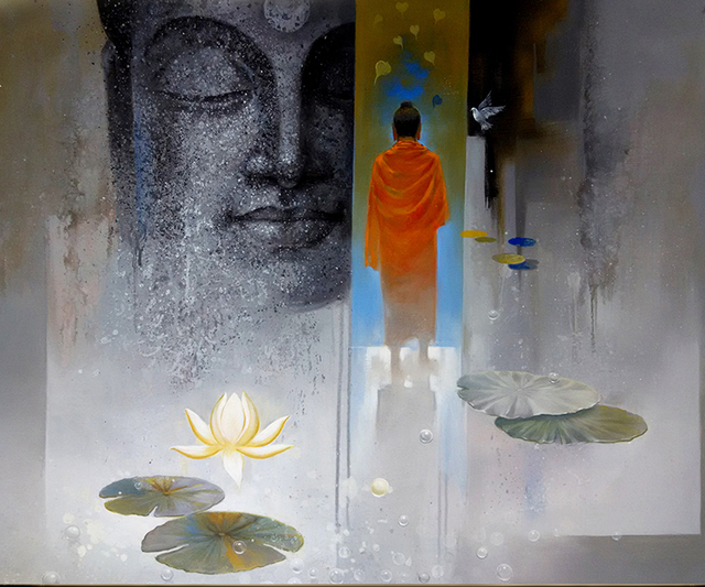 Sanjay Lokhande  'Buddha Breathing', created in 2016, Original Painting Oil.