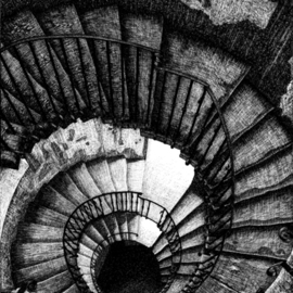 Sarah Longlands: 'Italian Staircase', 2009 Ink Drawing, Ethereal. Artist Description: One of 13 ink drawings which were used in the sonnet sequence, The Uncompliant Stranger published by David Wheldon in 2009.Also available as a giclee print. ...
