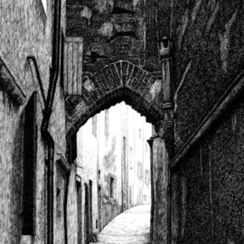Sarah Longlands: 'Passage in Cahors', 2009 Ink Drawing, Ethereal. Artist Description: One of 13 ink drawings which were used in the sonnet sequence, The Uncompliant Stranger published by David Wheldon in 2009.Also available as a giclee print.Hannemuhle 285gsm paper. ...