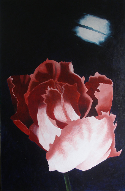 Artist Sarah Longlands. 'Undecided Tulip By Full Moon' Artwork Image, Created in 2006, Original Painting Acrylic. #art #artist