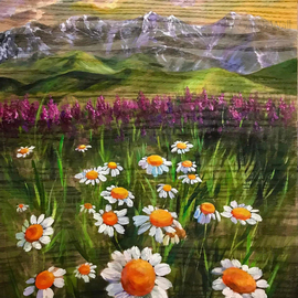 Sarah Wall: 'flora', 2022 Oil Painting, Floral. Artist Description: Beautiful daisy floral field. Oil painting on wood. ...