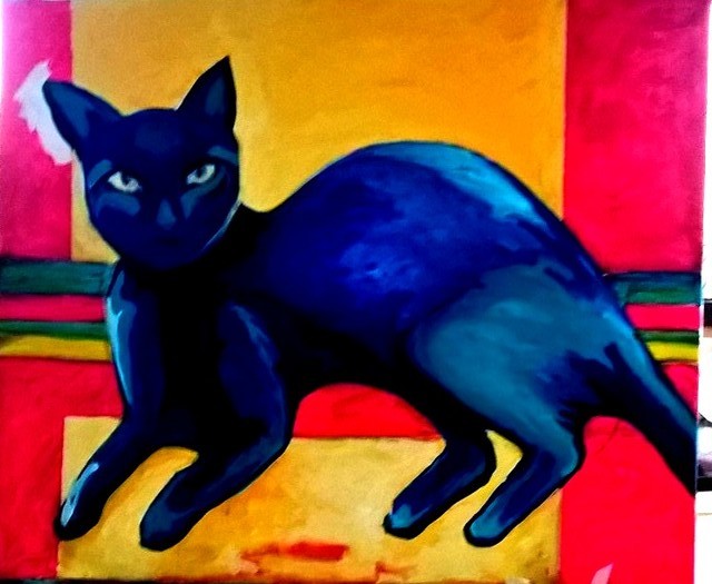 Sarangello Raquel  'Blue Cats', created in 2017, Original Painting Oil.