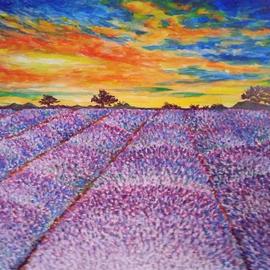 Dina Estera Cirt: 'the field', 2015 Acrylic Painting, Landscape. Artist Description: lavander, field, countryside, purple, ...
