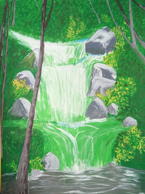 Art Sbk  'Waterfall In Jungle', created in 2018, Original Drawing Ink.