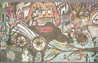Smeetha Bhoumik: 'McIndia ', 2002 Oil Painting, Cityscape. Burgers and bullock carts, Mercs and men on the brink. . . . . . . melting pots bubbling over in bustling Bombay  ...